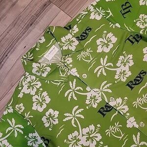 Match Up MLB Tampa Bay Devil Rays Hibiscus Flowers Hawaiian Button Up Shirt Med